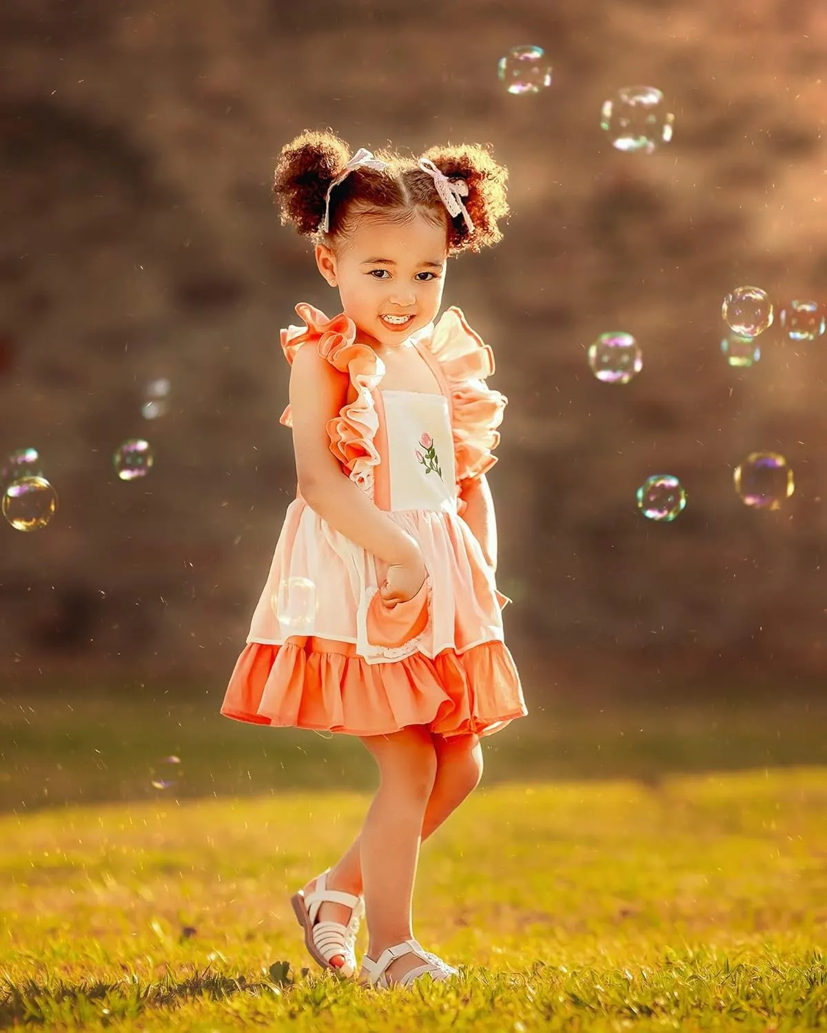 Girl Dress, Rose Embroidered Smocked Dress, Ruffle Sleeve Girl Frocks, Chiffon Kids Boutique Clothing