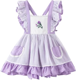 Girl Dress, Rose Embroidered Smocked Dress, Ruffle Sleeve Girl Frocks, Chiffon Kids Boutique Clothing
