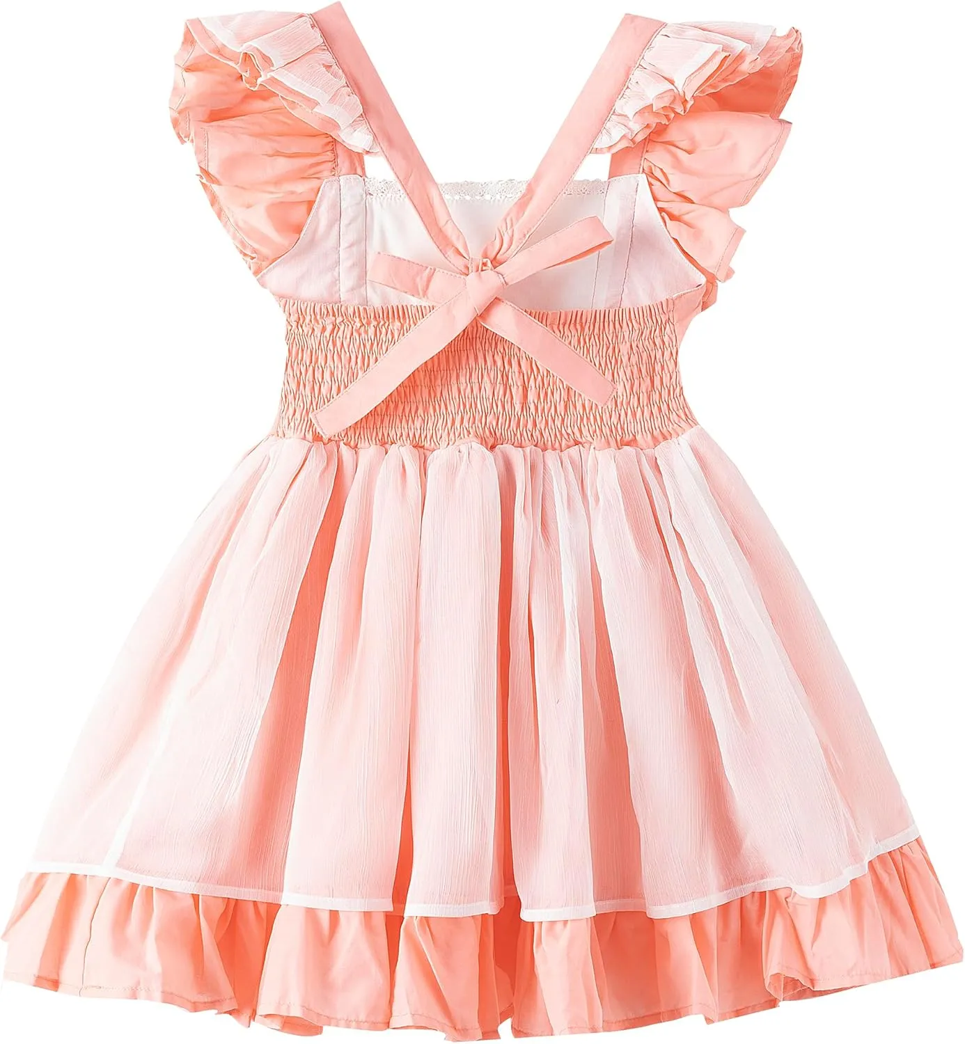 Girl Dress, Rose Embroidered Smocked Dress, Ruffle Sleeve Girl Frocks, Chiffon Kids Boutique Clothing
