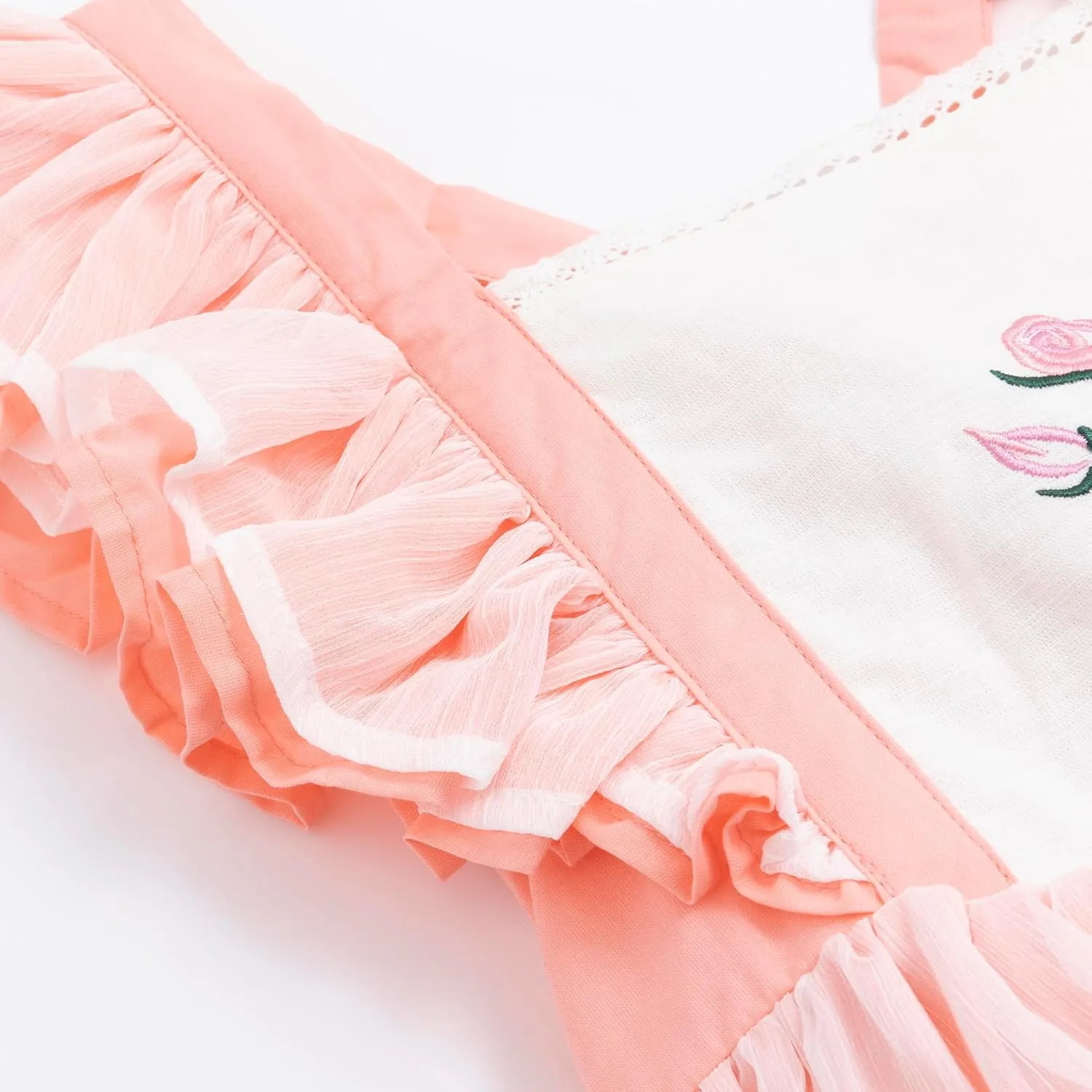 Girl Dress, Rose Embroidered Smocked Dress, Ruffle Sleeve Girl Frocks, Chiffon Kids Boutique Clothing