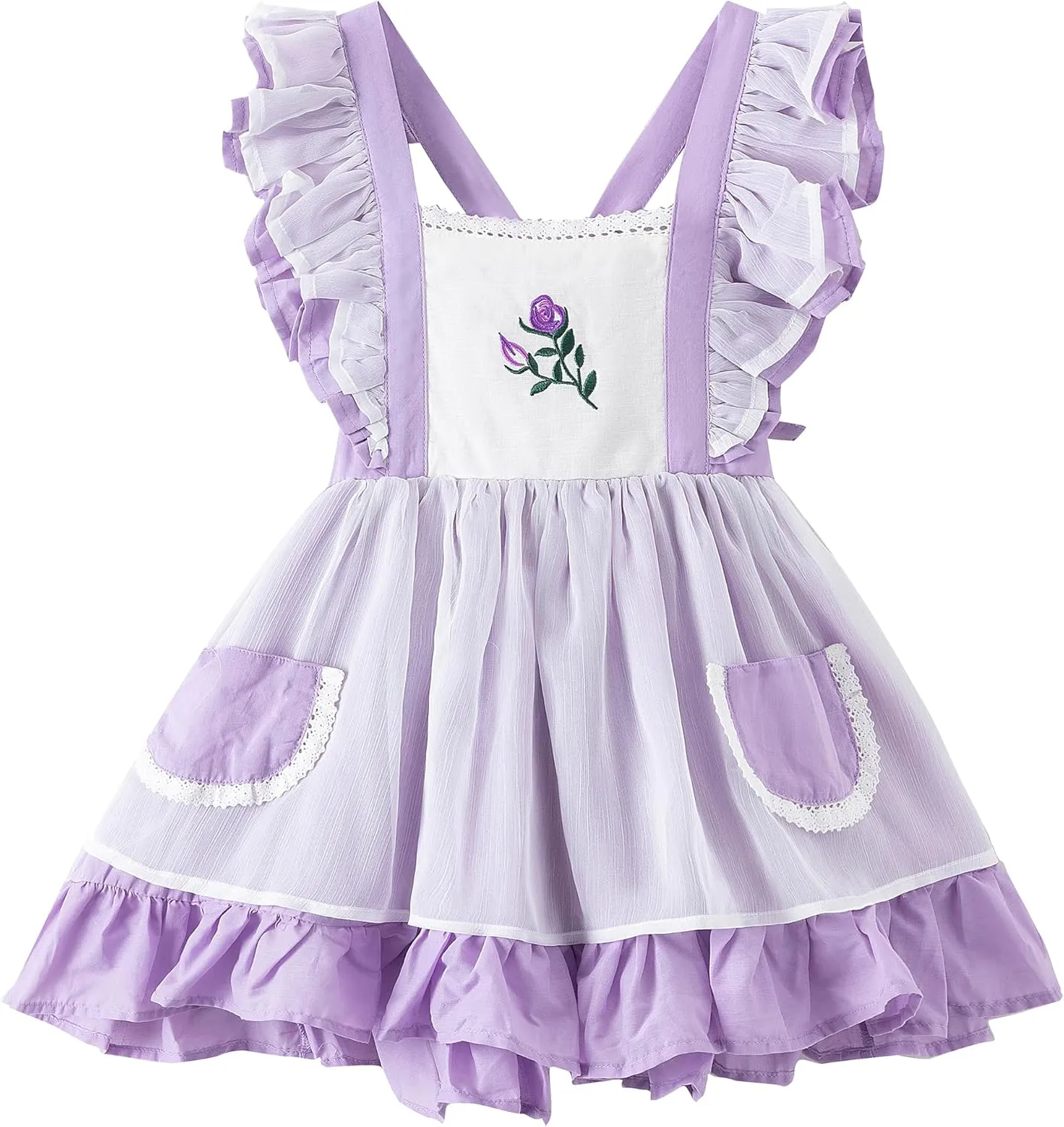 Girl Dress, Rose Embroidered Smocked Dress, Ruffle Sleeve Girl Frocks, Chiffon Kids Boutique Clothing