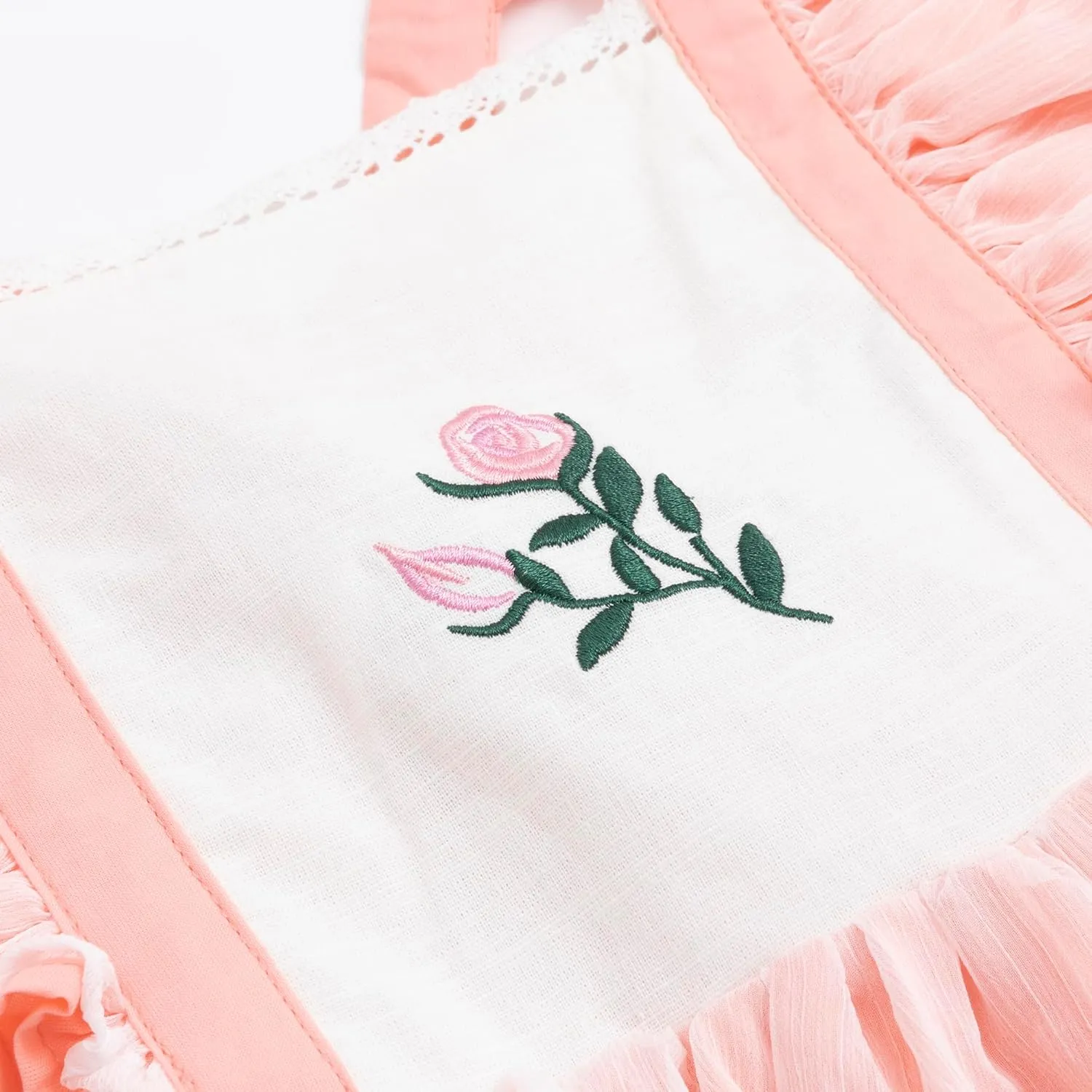 Girl Dress, Rose Embroidered Smocked Dress, Ruffle Sleeve Girl Frocks, Chiffon Kids Boutique Clothing