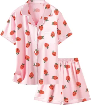 Girls & Womens Satin Pajamas Set, Silk Button-Down Sleepwear 2 Piece Nightwear, 3 Years - Women XXL
