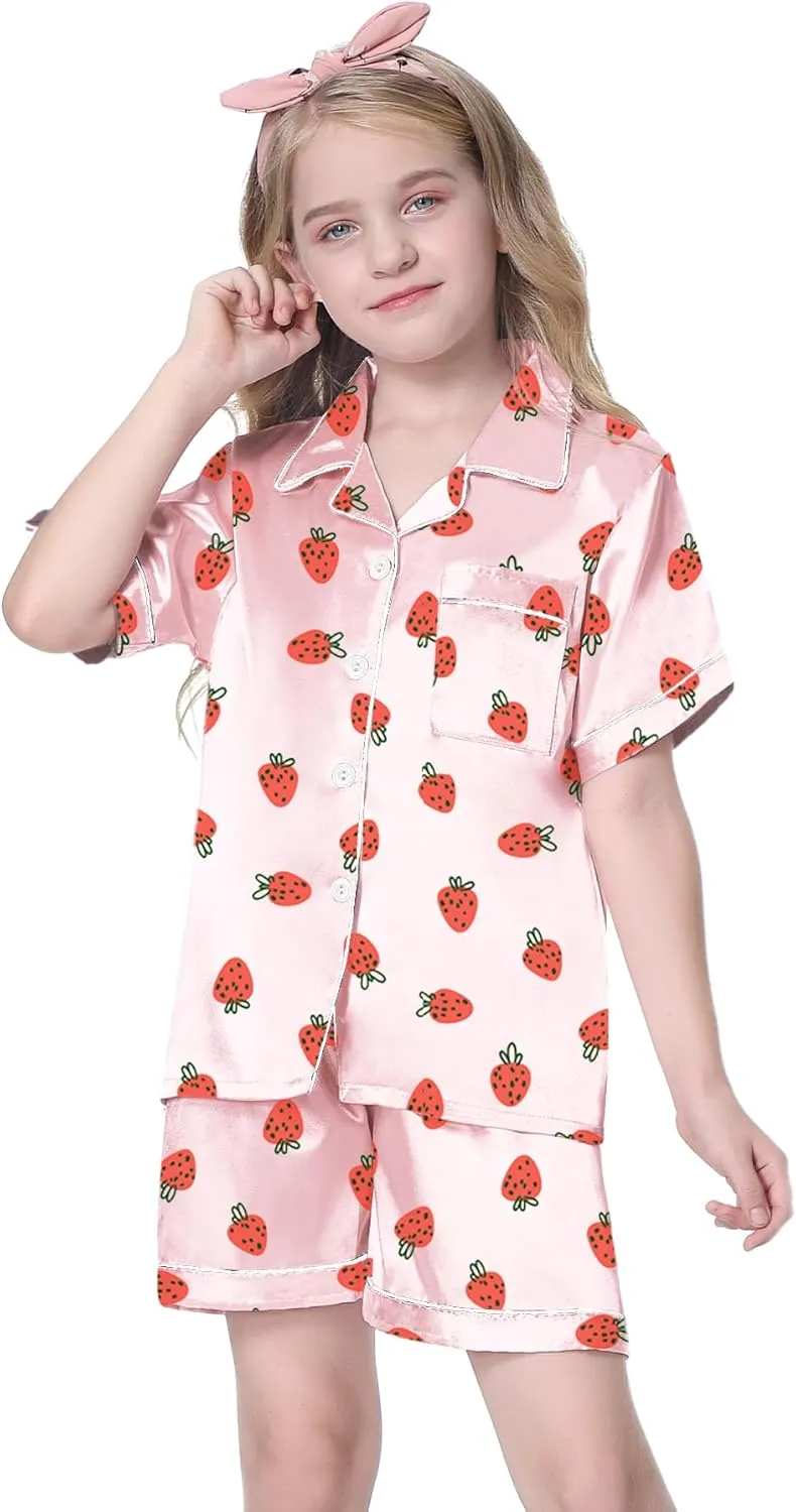 Girls & Womens Satin Pajamas Set, Silk Button-Down Sleepwear 2 Piece Nightwear, 3 Years - Women XXL