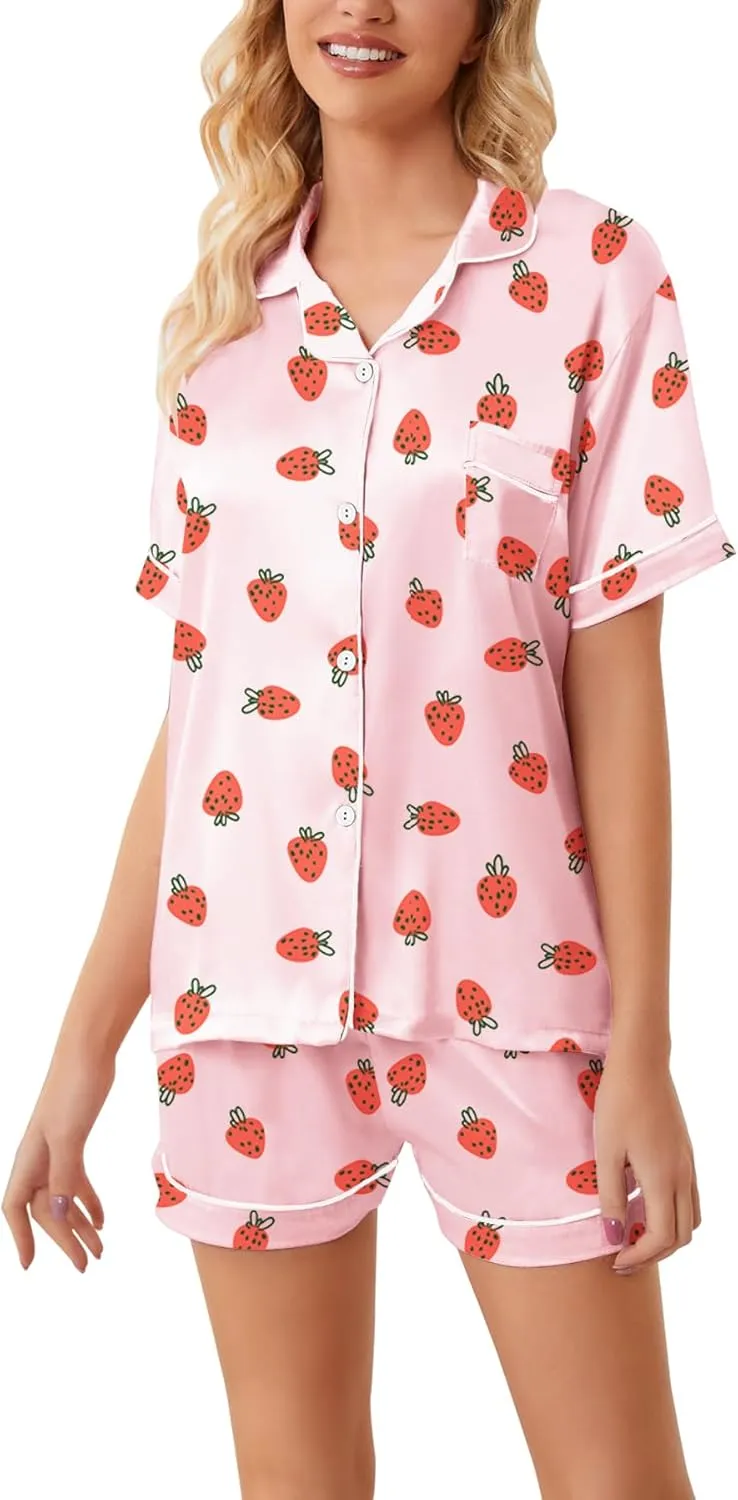 Girls & Womens Satin Pajamas Set, Silk Button-Down Sleepwear 2 Piece Nightwear, 3 Years - Women XXL