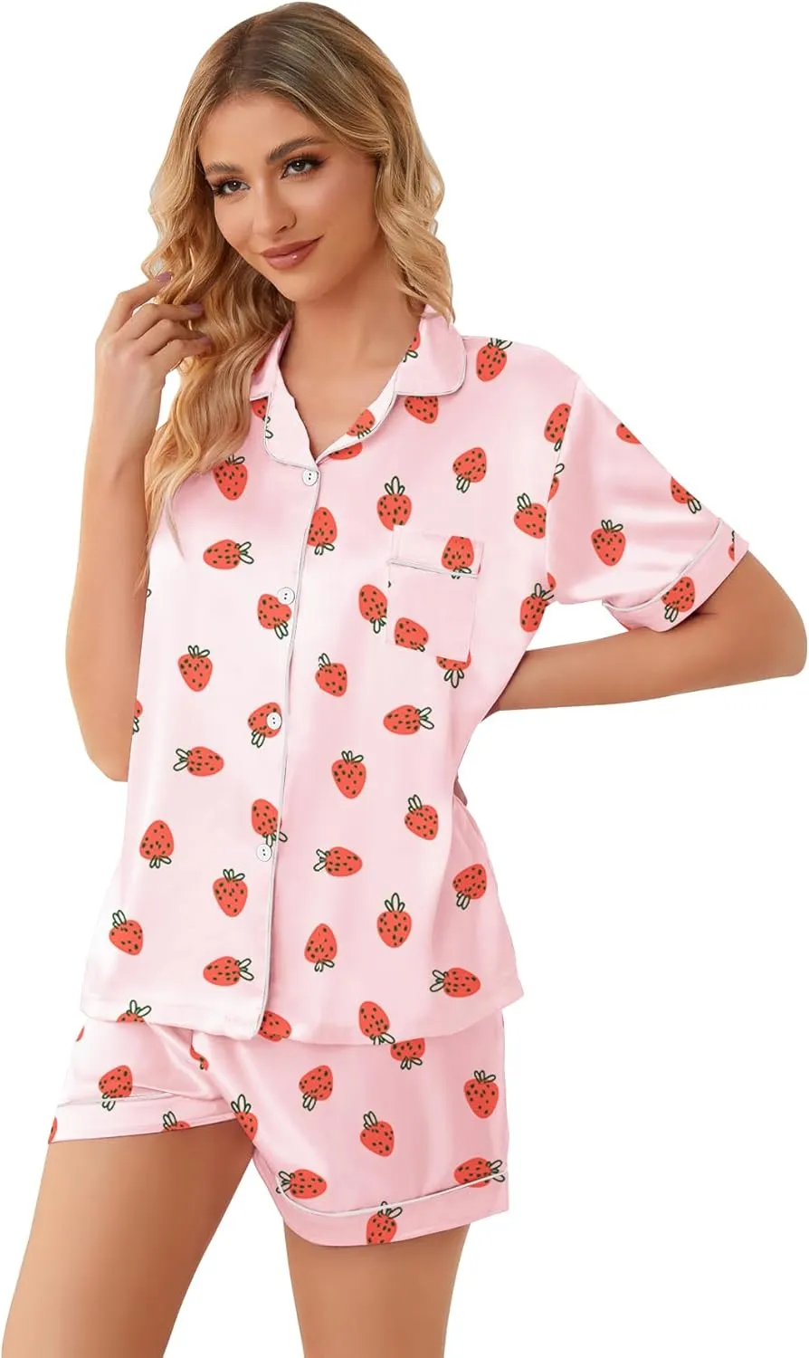 Girls & Womens Satin Pajamas Set, Silk Button-Down Sleepwear 2 Piece Nightwear, 3 Years - Women XXL