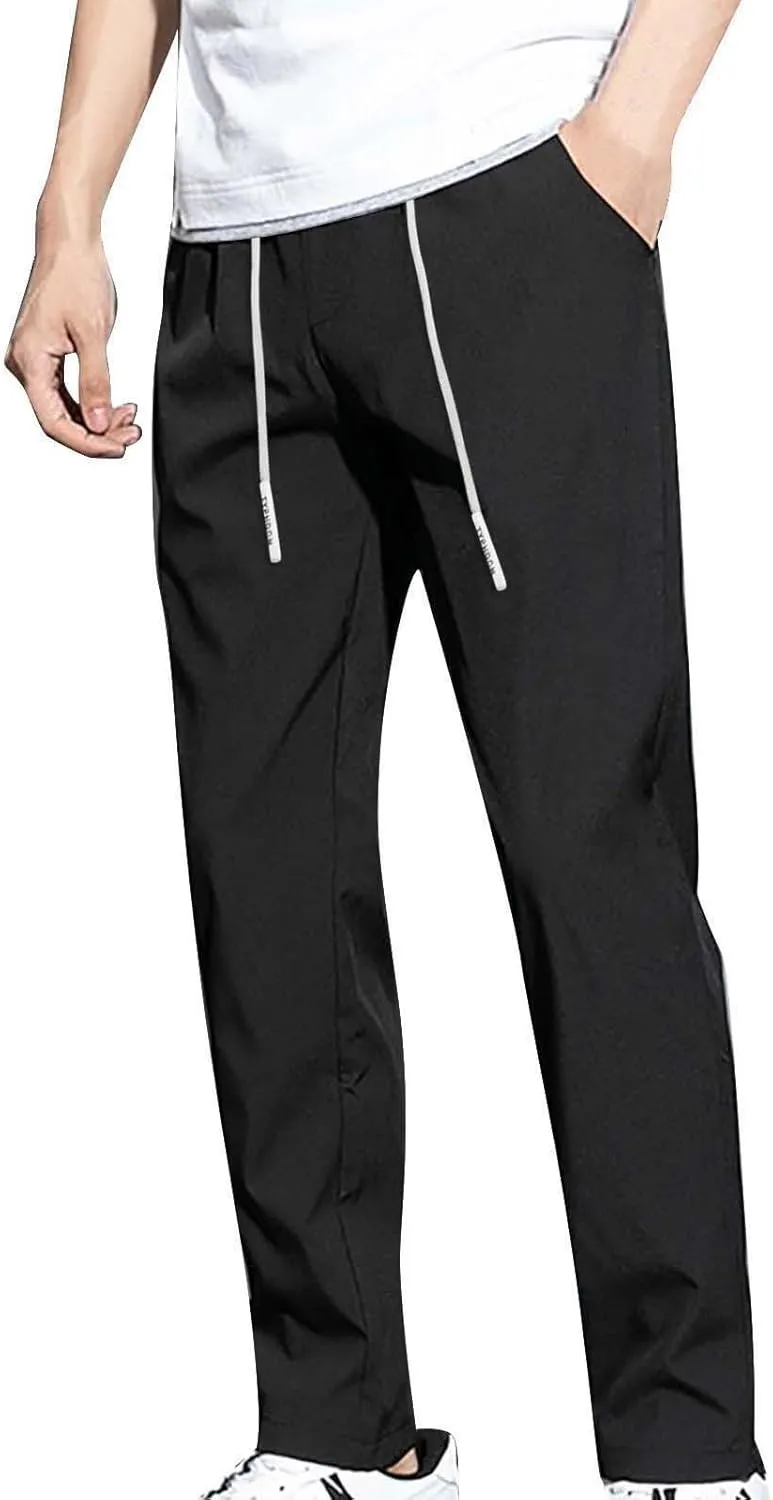 Glide Pants Men Thin Ice Silk Quick Dry Elastic Drawstring Sweatpants Breathable Slim Casual Fashion Joggers Trousers