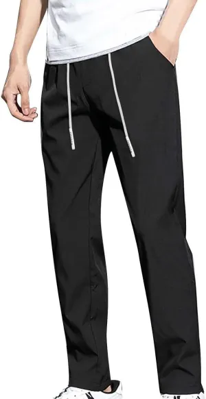 Glide Pants Men Thin Ice Silk Quick Dry Elastic Drawstring Sweatpants Breathable Slim Casual Fashion Joggers Trousers