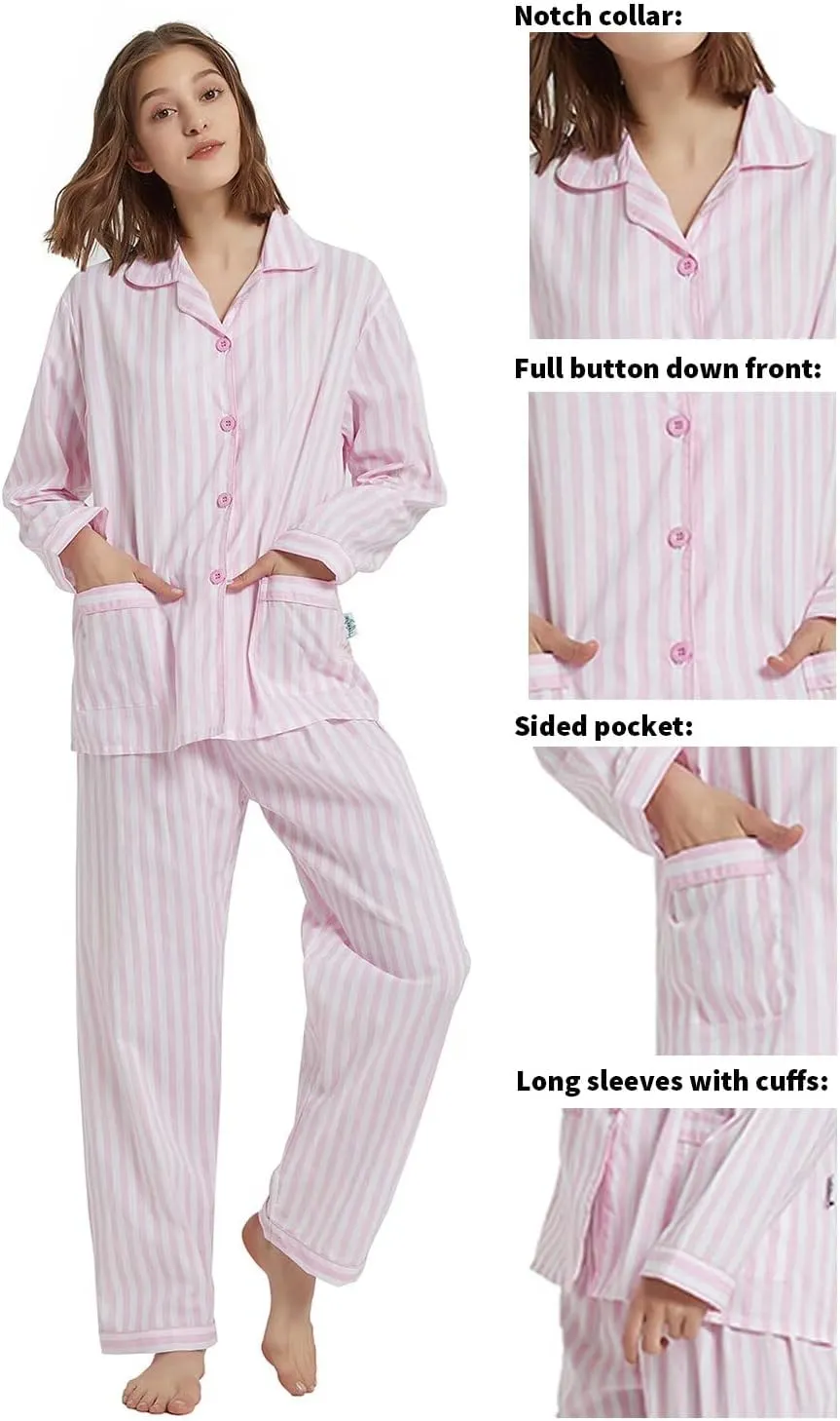 GLOBAL Women Cotton Pajamas Long Sleeve PJs Button Down Sleepwear S-3XL