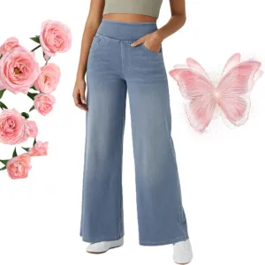 Grevela Pull Up Jeans, Grevela Stretch Jeans, High Waisted Multiple Pockets Wide Leg Washed Stretchy Knit Casual Jean