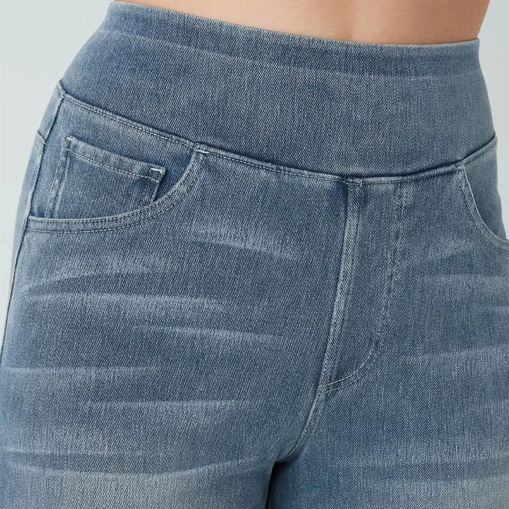 Grevela Pull Up Jeans, Grevela Stretch Jeans, High Waisted Multiple Pockets Wide Leg Washed Stretchy Knit Casual Jean