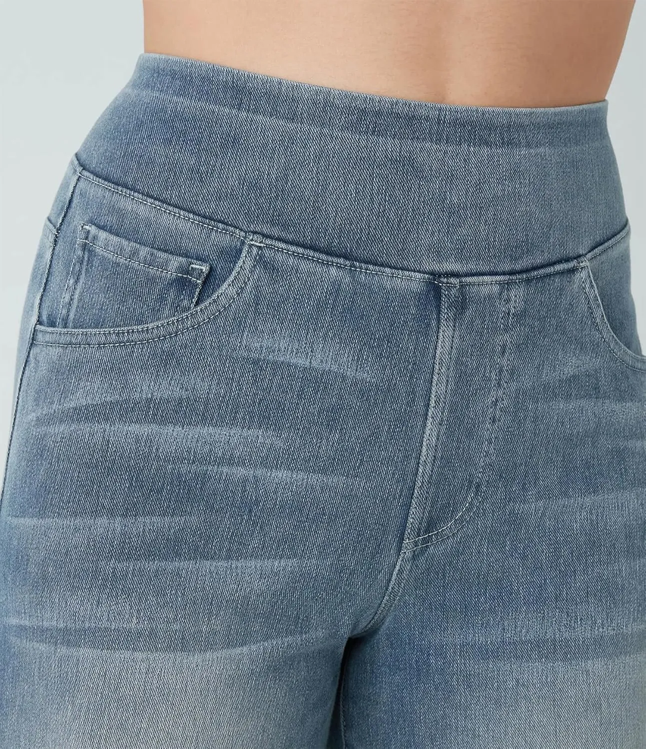 Grevela Pull up Jeans, Grevela Stretch Jeans High Waisted Multiple Pockets Wide Leg Washed Stretchy Knit Casual Pull on Jean