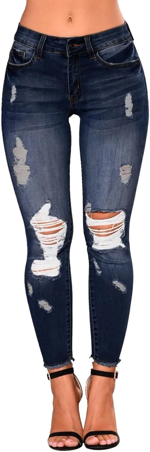 Gumipy Womens Skinny Jeans High Waisted Stretchy Ripped Jeans Trendy Tummy Control Jeggings Butt Lifting Distressed Jeans