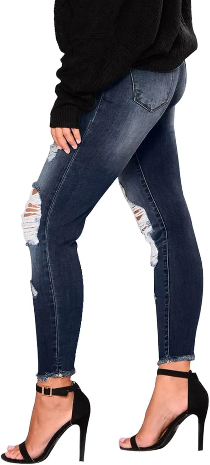 Gumipy Womens Skinny Jeans High Waisted Stretchy Ripped Jeans Trendy Tummy Control Jeggings Butt Lifting Distressed Jeans