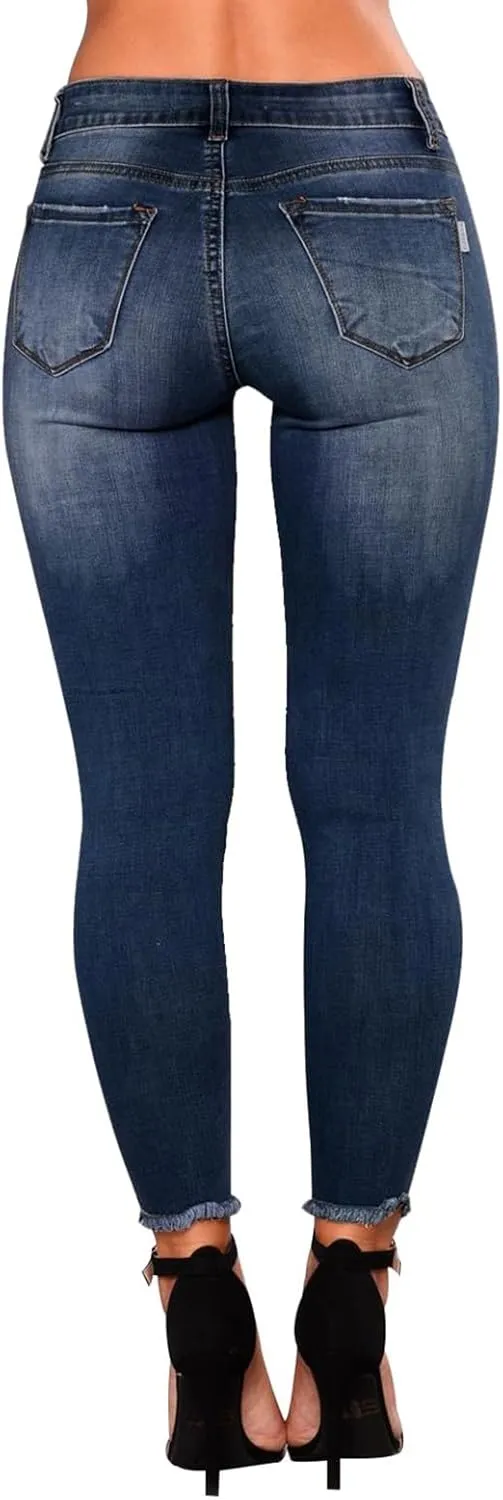 Gumipy Womens Skinny Jeans High Waisted Stretchy Ripped Jeans Trendy Tummy Control Jeggings Butt Lifting Distressed Jeans
