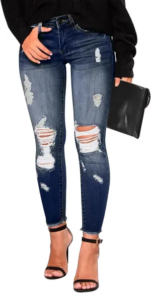 Gumipy Womens Skinny Jeans High Waisted Stretchy Ripped Jeans Trendy Tummy Control Jeggings Butt Lifting Distressed Jeans