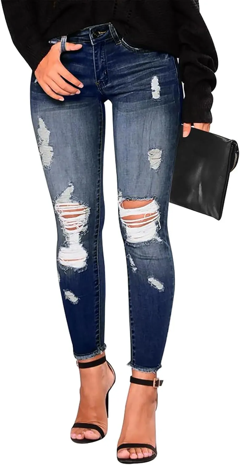 Gumipy Womens Skinny Jeans High Waisted Stretchy Ripped Jeans Trendy Tummy Control Jeggings Butt Lifting Distressed Jeans