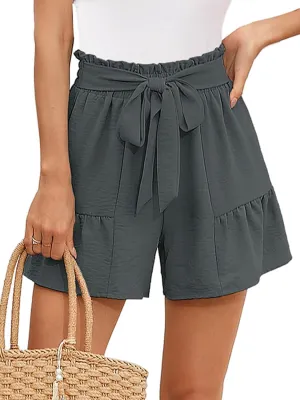 Heymoments Women's Wide Leg Shorts Lightweight High Waisted Adjustable Tie Knot Loose Summer Cute Trousers