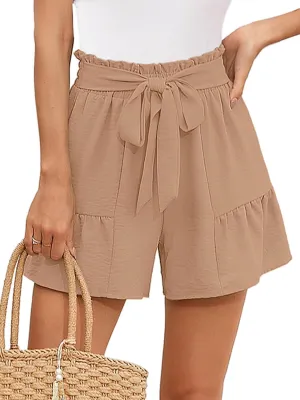 Heymoments Women's Wide Leg Shorts Lightweight High Waisted Adjustable Tie Knot Loose Summer Cute Trousers