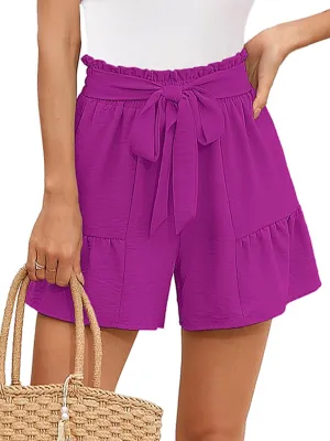 Heymoments Women's Wide Leg Shorts Lightweight High Waisted Adjustable Tie Knot Loose Summer Cute Trousers