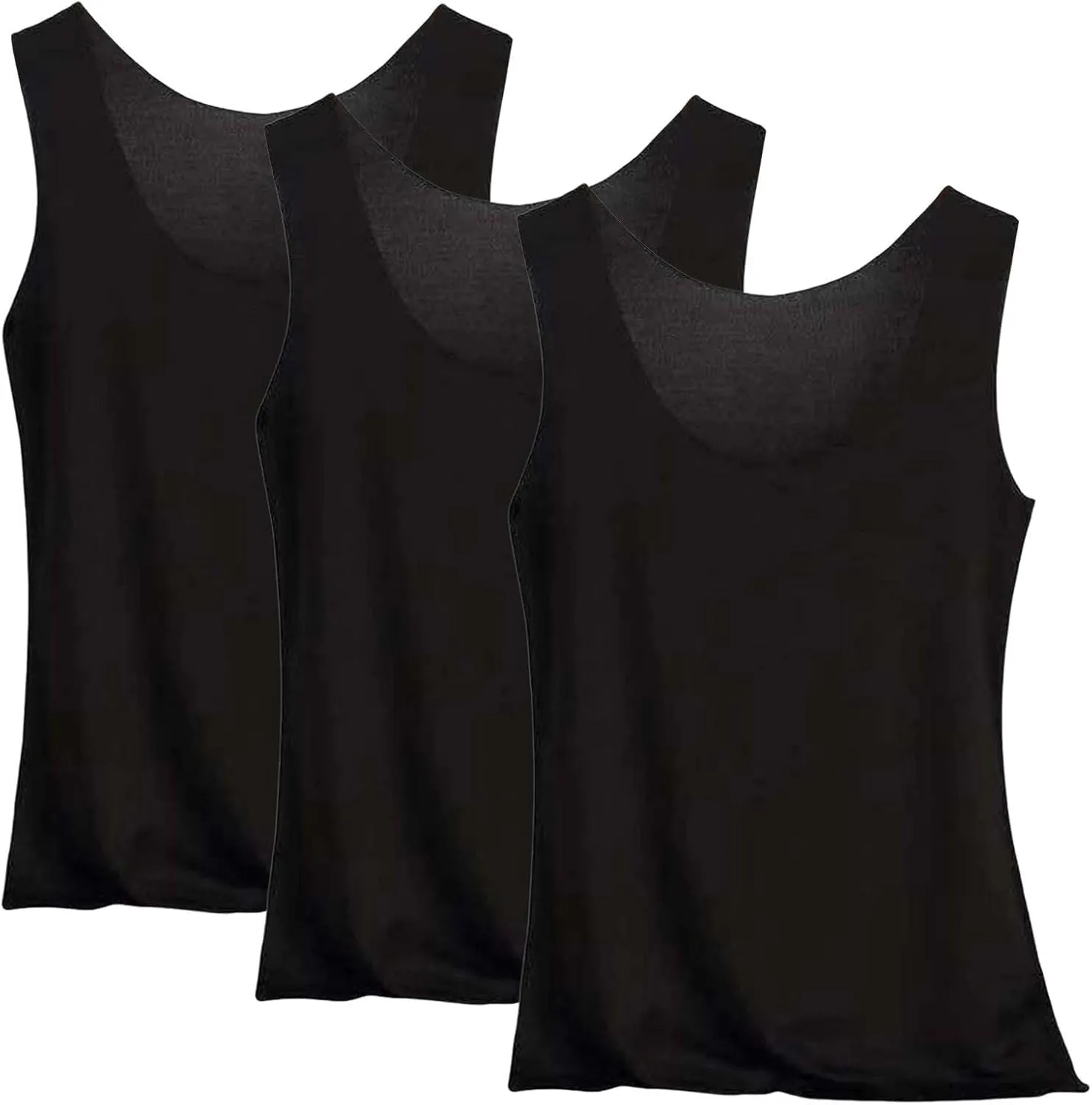 HGps8w 3-Pack Women's Sleeveless Ice Silk Tank Top Summer Basic Seamless Round Neck Undershirt Casual Camisole Tanks