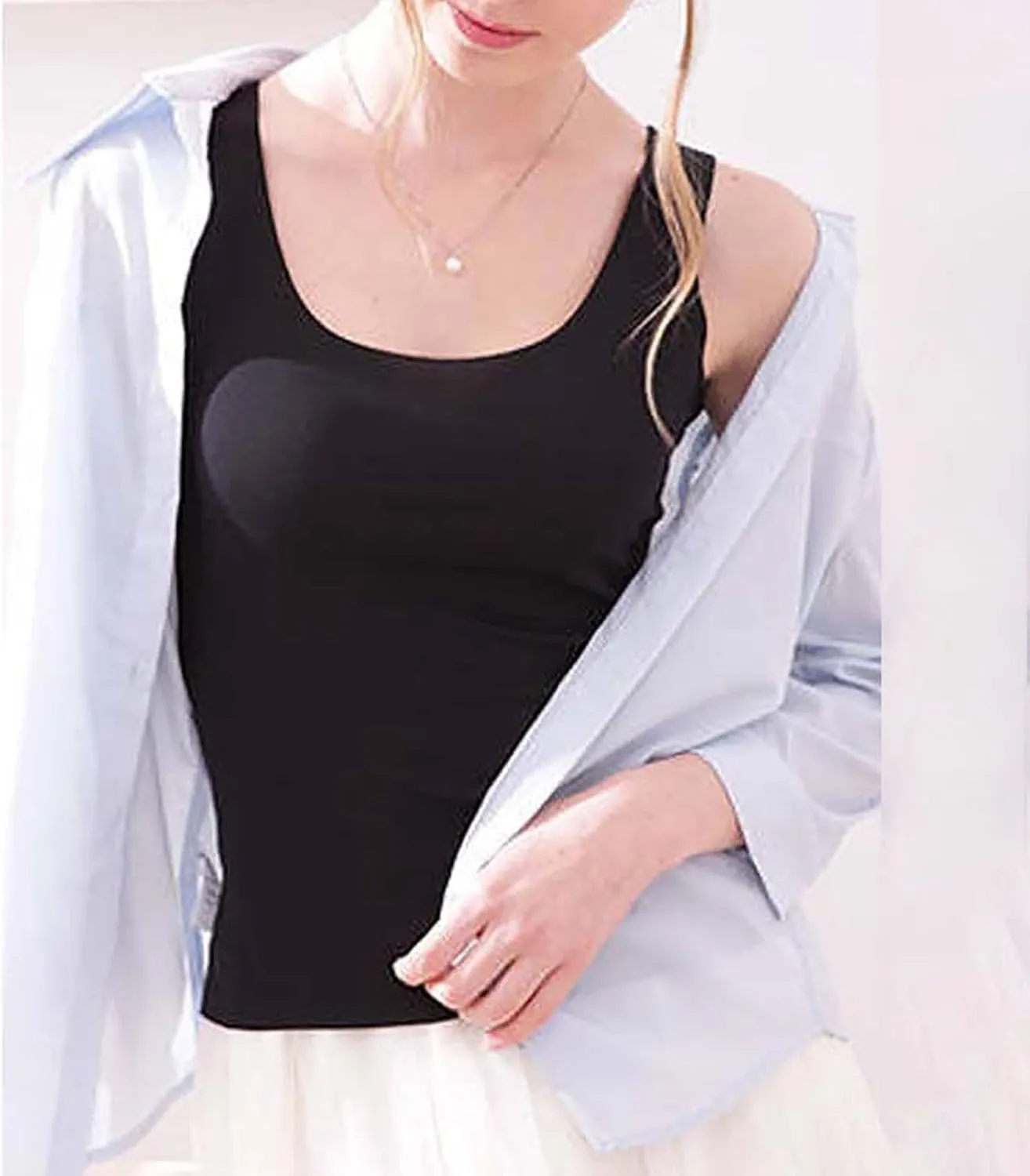 HGps8w 3-Pack Women's Sleeveless Ice Silk Tank Top Summer Basic Seamless Round Neck Undershirt Casual Camisole Tanks