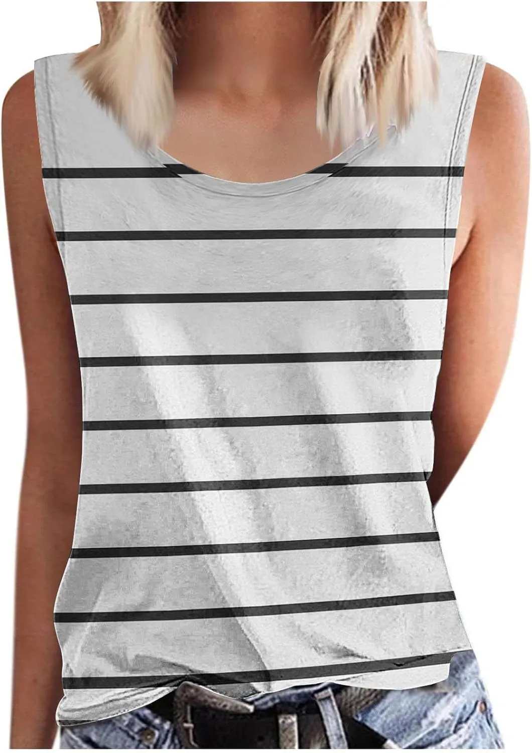 HGps8w Plus Size Women's Casual Striped Tank Tops Trendy 2025 Summer Sleeveless Tunic Tee Shirts Loose Crewneck Blouse