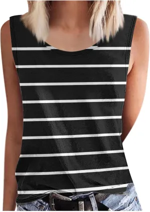 HGps8w Plus Size Women's Casual Striped Tank Tops Trendy 2025 Summer Sleeveless Tunic Tee Shirts Loose Crewneck Blouse