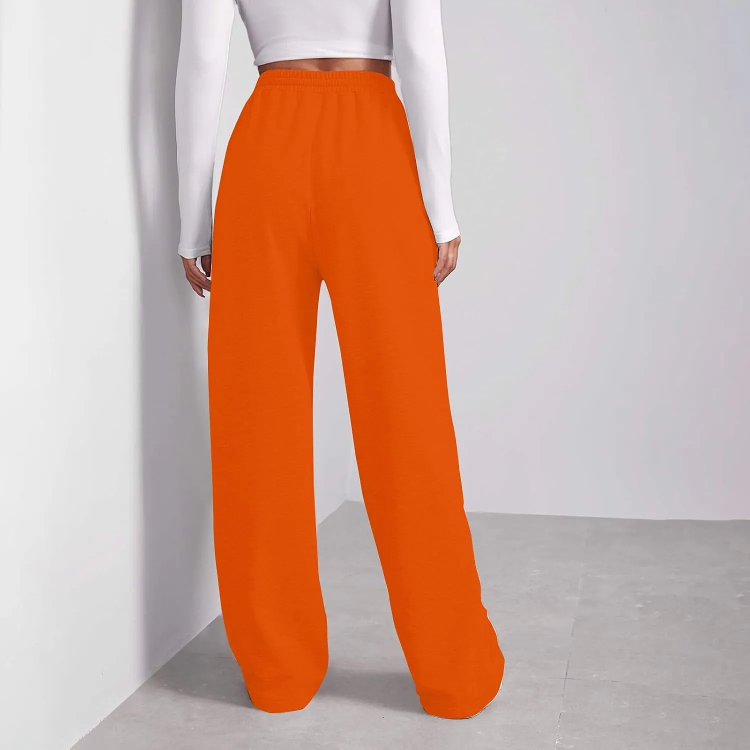 high Waisted Pants for Women Elastic Waist Straight Leg Sweatpants Pockets Solid Drawstring Comfy Loungewear Clothing