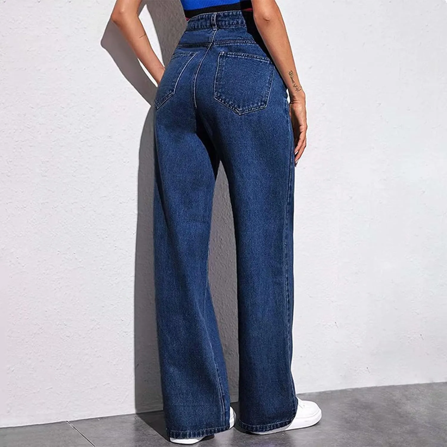 Hight Waisted Jeans for Women Trendy Casual Wide Leg Denim Sweatpants Plus Size Straight Leg Loose Fit Comfy Pants