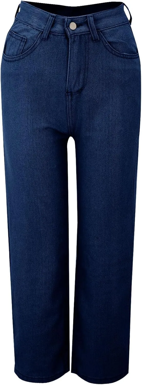 Hight Waisted Jeans for Women Trendy Casual Wide Leg Denim Sweatpants Plus Size Straight Leg Loose Fit Comfy Pants