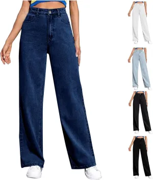 Hight Waisted Jeans for Women Trendy Casual Wide Leg Denim Sweatpants Plus Size Straight Leg Loose Fit Comfy Pants