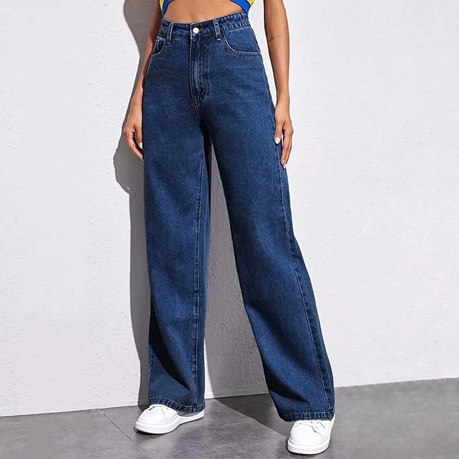 Hight Waisted Jeans for Women Trendy Casual Wide Leg Denim Sweatpants Plus Size Straight Leg Loose Fit Comfy Pants