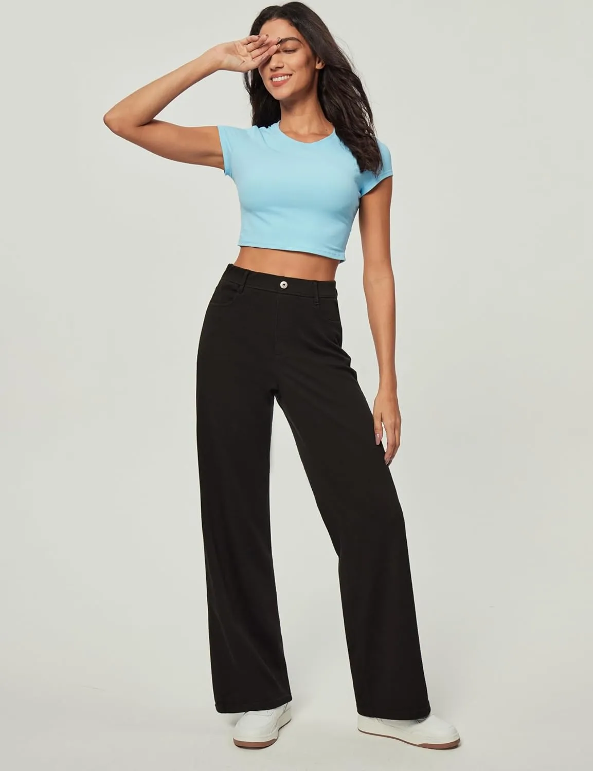 IUGA Wide Leg Jeans Woman Stretchy Pull On Baggy Jeans High Waisted Trendy Womens Jeans Straight Casual Denim Pants