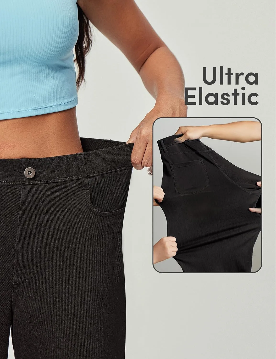 IUGA Wide Leg Jeans Woman Stretchy Pull On Baggy Jeans High Waisted Trendy Womens Jeans Straight Casual Denim Pants