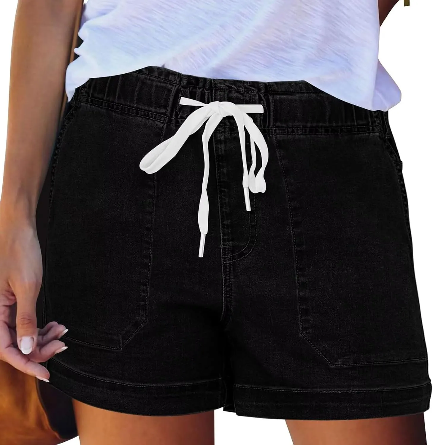Jean Shorts Womens Casual Summer Wide Leg Denim Shorts Baggy Comfy Elastic Waist Jorts Stretch Twill Pull On Jorts
