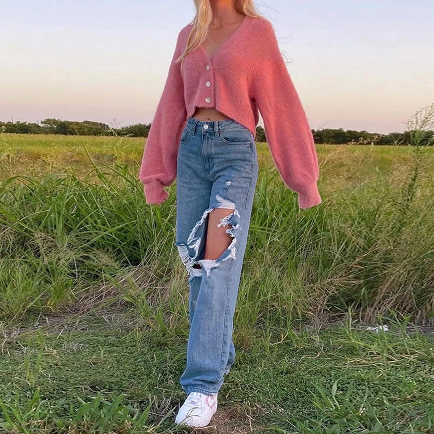 Jeans for Women Trendy Bell Bottom Slit Hem Ankle Denim Pants Casual High Waisted Skinny Stretch Jeans