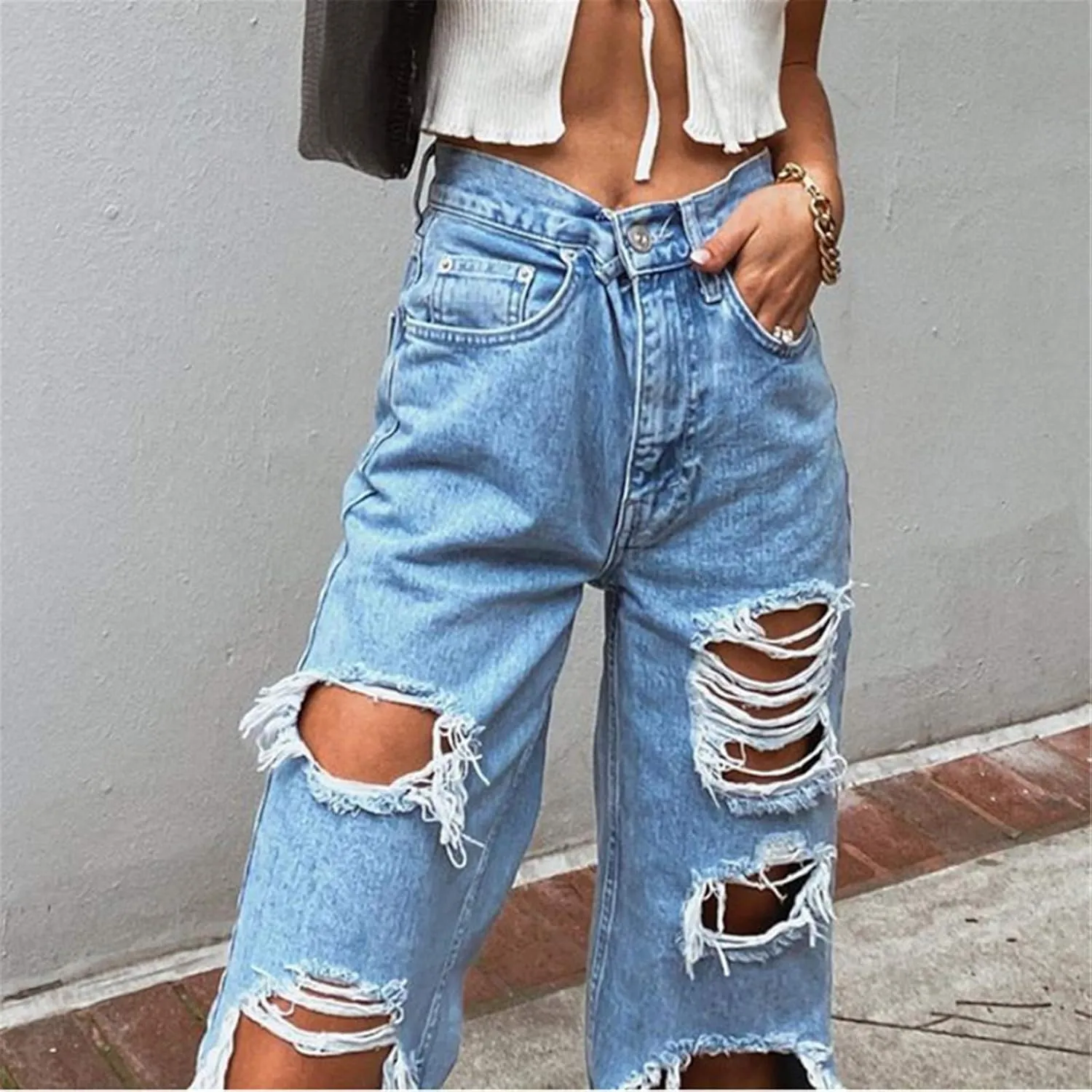 Jeans for Women Trendy Bell Bottom Slit Hem Ankle Denim Pants Casual High Waisted Skinny Stretch Jeans
