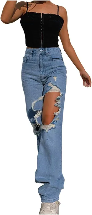 Jeans for Women Trendy Bell Bottom Slit Hem Ankle Denim Pants Casual High Waisted Skinny Stretch Jeans