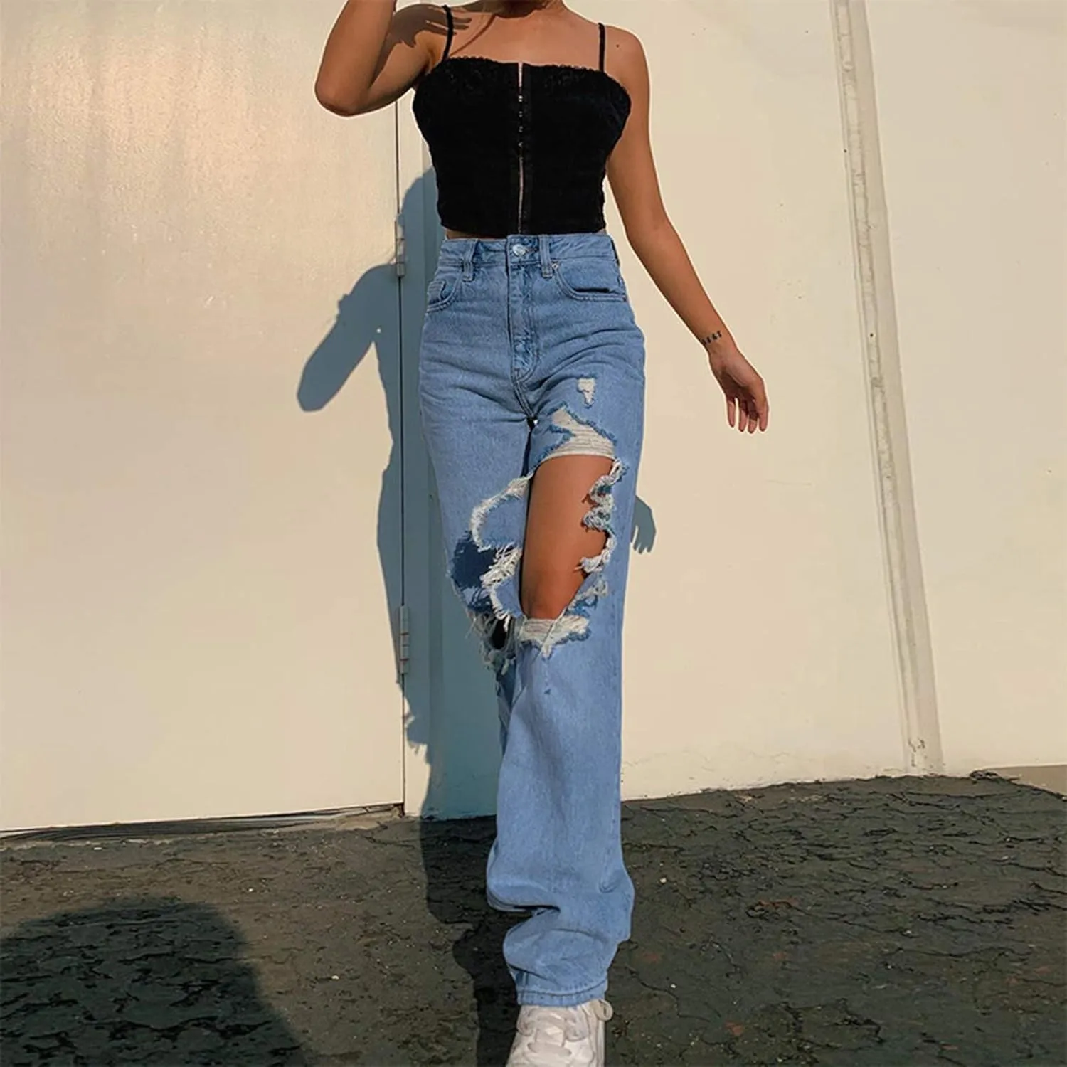 Jeans for Women Trendy Bell Bottom Slit Hem Ankle Denim Pants Casual High Waisted Skinny Stretch Jeans