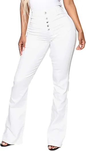 Jeans for Women Trendy Sexy Skinny Jeans High-Rise Stretch Button Comfy Lightweight Flare Denim Pants with Pocket