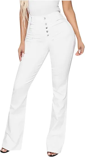Jeans for Women Trendy Sexy Skinny Jeans High-Rise Stretch Button Comfy Lightweight Flare Denim Pants with Pocket