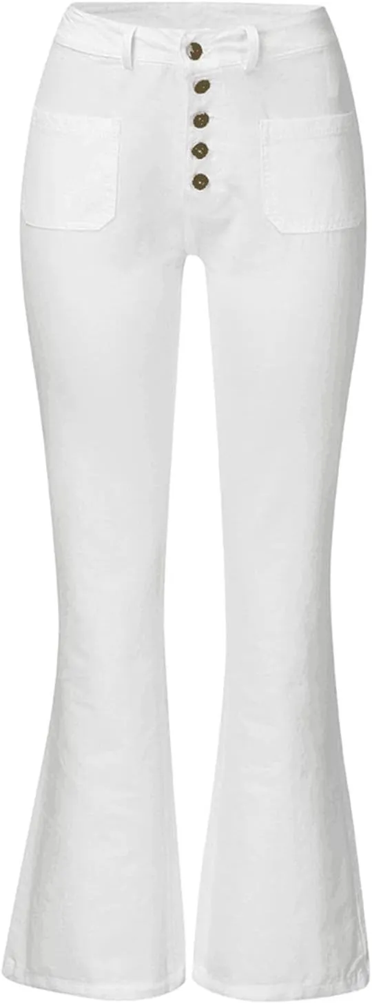 Jeans for Women Trendy Sexy Skinny Jeans High-Rise Stretch Button Comfy Lightweight Flare Denim Pants with Pocket