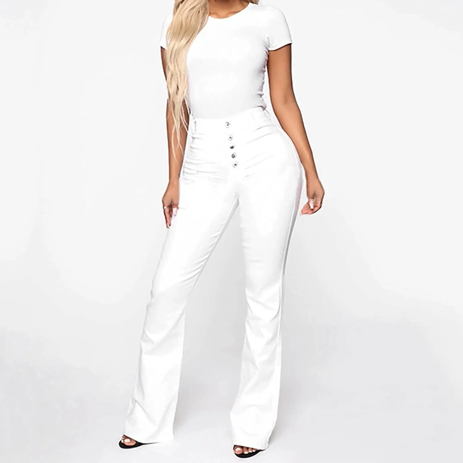 Jeans for Women Trendy Sexy Skinny Jeans High-Rise Stretch Button Comfy Lightweight Flare Denim Pants with Pocket