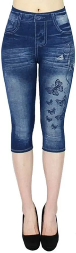 Jeggings for Women Tummy Control Pull on Stretchy Jeans High Waisted Skinny Jean Leggings Capri Jeans for Women