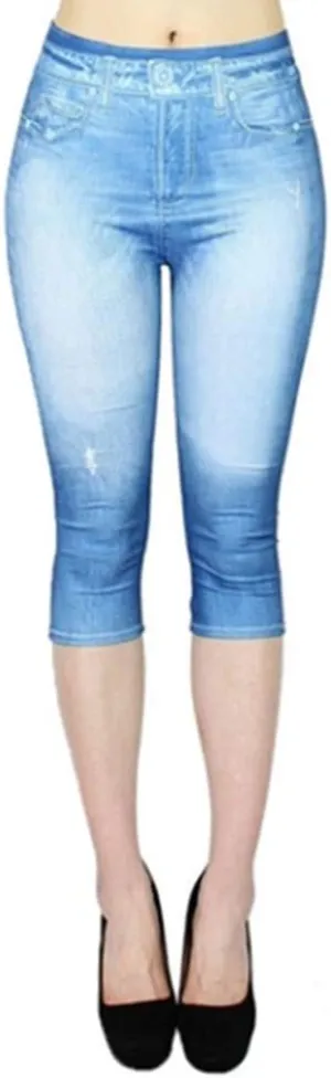 Jeggings for Women Tummy Control Pull on Stretchy Jeans High Waisted Skinny Jean Leggings Capri Jeans for Women