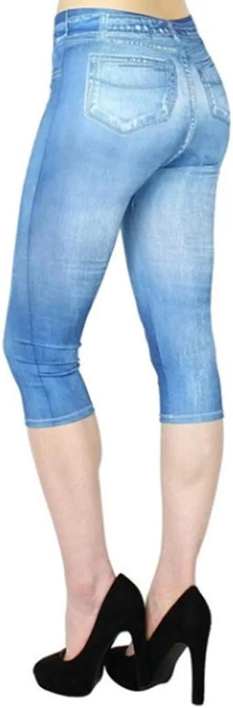 Jeggings for Women Tummy Control Pull on Stretchy Jeans High Waisted Skinny Jean Leggings Capri Jeans for Women