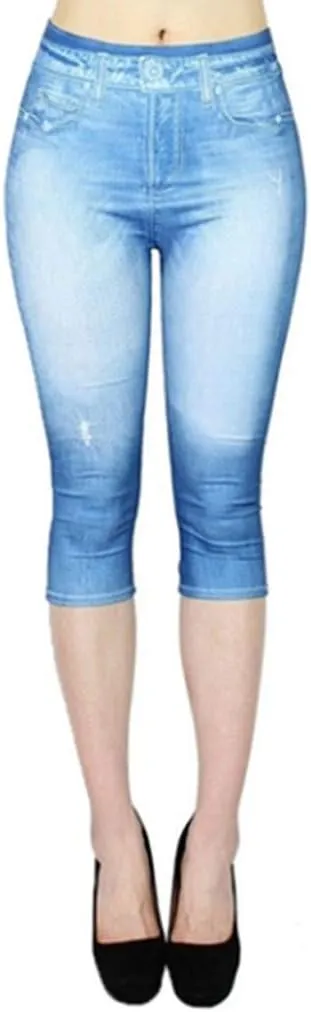 Jeggings for Women Tummy Control Pull on Stretchy Jeans High Waisted Skinny Jean Leggings Capri Jeans for Women