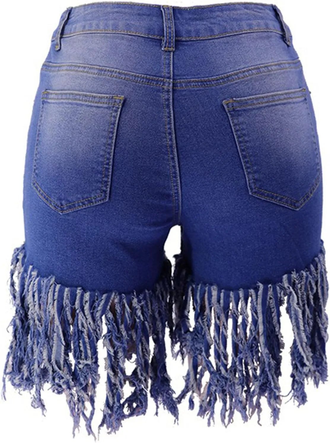 JEKE-DG Women's Plus Size Fringe Raw Hem Denim Shorts High Waisted Tassels Stretchy Hem Short Jeans Clubwear Jeans Short