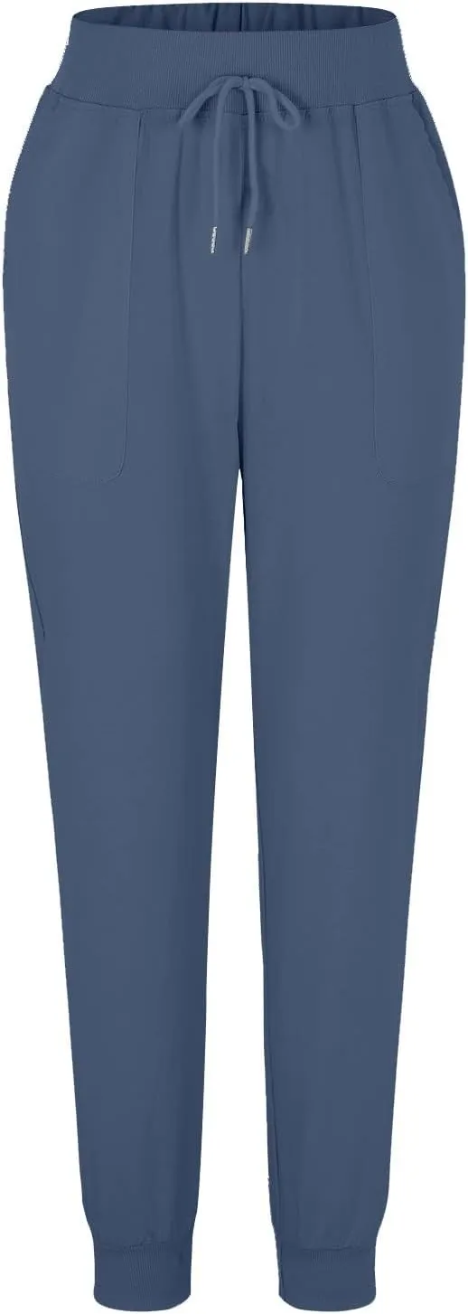 JiXiang Trousers for Women Summer Casual Drawstring Back Elastic Waist Linen Loose Fit Joggy Yoga Tapered Pants with Pockets